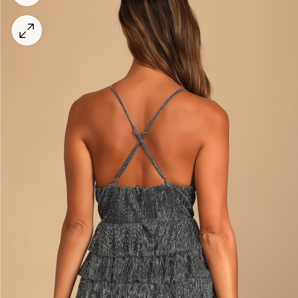 NWT Glowing Gorgeous Silver Metallic Tiered Mini Dress - Picture 2 of 7